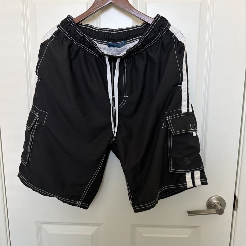 Kanu Surf Men's Barracuda Swim Trunks Black White Size Large